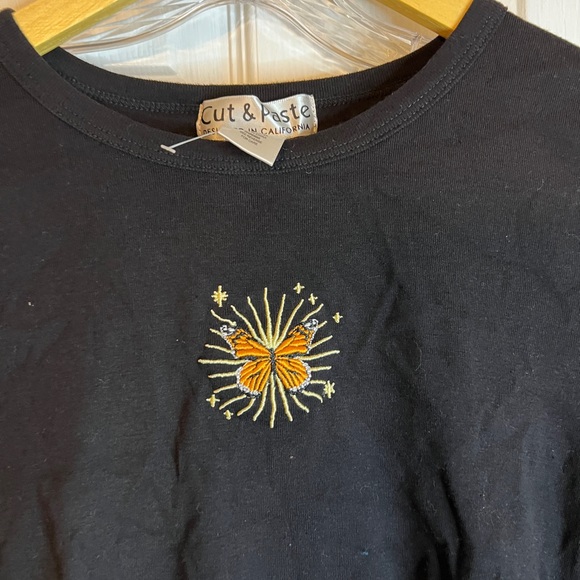 COPY - Cut & Paste Sz Large Black Side Cinched Shirt 90's Embroidered Sun - Picture 3 of 5
